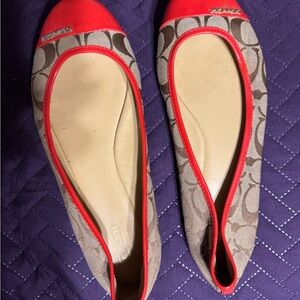 Coach Orange and Tan Patent Leather Ballet Flats